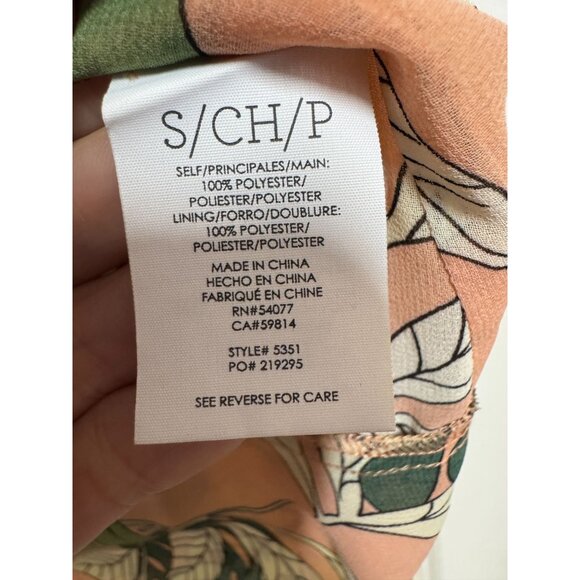 Cabi Blouse 5351 Tropical S Small Sleeveless Monstera Leaf Print Pink Green - Picture 10 of 10